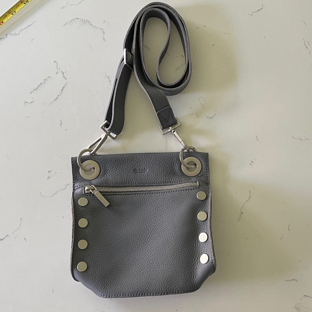 Hammitt Gray Leather Crossbody Bag with Silver Hardware
